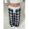 imageMakeMeChic Womens Y2K Striped Pants Low Rise Elastic Waist Loose Wide Leg Lounge PantBlack and White