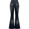 imageMakeMeChic Womens Bell Bottom Jeans Wide Leg Jeans Embroidered Y2K High Waist Stretch Denim PantsBlue