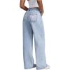 imageMakeMeChic Womens High Waist Denim Pants Bow Wide Leg Baggy Y2K Jeans Trousers with PocketLight Wash