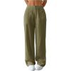 imageMakeMeChic Womens Linen Pants Wide Leg Summer Dressy Trousers with PocketArmy Green