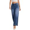 imageMakeMeChic Womens Pearls Jeans Cowboy Chic Outfits Wide Leg Stretch Straight Y2K Denim Pants TrousersBlue