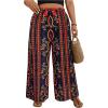 imageMakeMeChic Womens Plus Size Floral Palazzo Pants Elastic Waist Wide Leg Tropical Print Summer TrousersBlack
