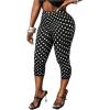 imageMakeMeChic Womens Polka Dots Capri Pants Elastic High Waisted Cropped LeggingsBlack and White