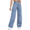 imageMakeMeChic Womens Wide Leg Jeans Bottoms Zip Fly Button Front Denim Pants with PocketLight Blue