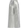 imageMakeMeChic Womens Wide Leg Pants PU Leather High Waist Elastic Straight Party Trousers with PocketsSilver