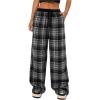imageMakeMeChic Womens Wide Leg Pants Plaid Drawstring High Waist Loose Work Baggy Pants Sweatpants with PocketBlack