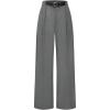 imageMakeMeChic Womens Work Pants Straight Leg Zip Fly Belted Business Casual Trousers Teacher PantsGrey