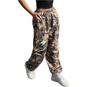 imageMakeMeChic Womens Camo Sweatpants Elastic Waist Casual Fall Loose Athletic Jogger Baggy PantsBrown
