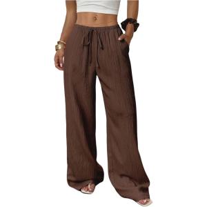 imageMakeMeChic Womens Casual Wide Leg Pants Summer Beach Palazzo PantsBrown