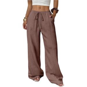 imageMakeMeChic Womens Casual Wide Leg Pants Summer Beach Palazzo PantsDusty Pink