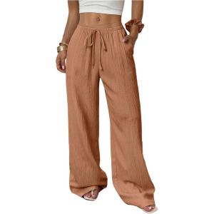 imageMakeMeChic Womens Casual Wide Leg Pants Summer Beach Palazzo PantsOrange