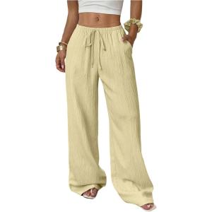 imageMakeMeChic Womens Casual Wide Leg Pants Summer Beach Palazzo PantsYellow