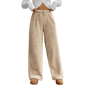 imageMakeMeChic Womens Fuzzy Pajama Pants Leopard Cheetah Print Teddy Cute Lounge PantsApricot