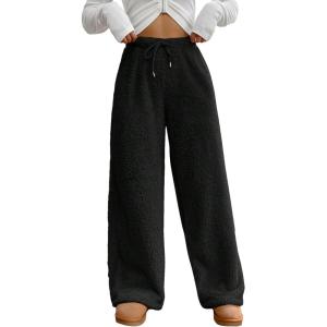 imageMakeMeChic Womens Fuzzy Pajama Pants Leopard Cheetah Print Teddy Cute Lounge PantsBlack