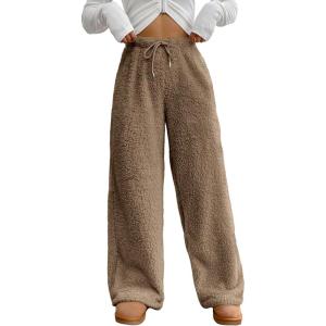 imageMakeMeChic Womens Fuzzy Pajama Pants Leopard Cheetah Print Teddy Cute Lounge PantsBrown
