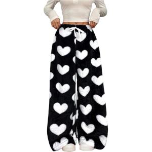 imageMakeMeChic Womens Fuzzy Pajama Pants Leopard Cheetah Print Teddy Cute Lounge PantsHeart Black