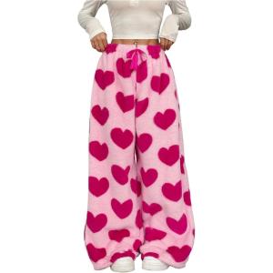 imageMakeMeChic Womens Fuzzy Pajama Pants Leopard Cheetah Print Teddy Cute Lounge PantsHeart Pink