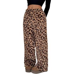 imageMakeMeChic Womens Fuzzy Pajama Pants Leopard Cheetah Print Teddy Cute Lounge PantsKhaki