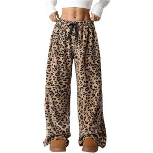 imageMakeMeChic Womens Fuzzy Pajama Pants Leopard Cheetah Print Teddy Cute Lounge PantsLeopard