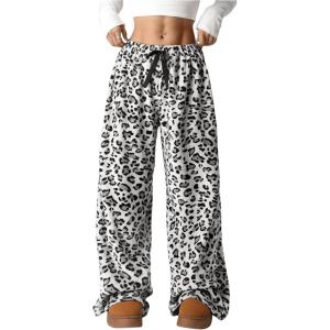 imageMakeMeChic Womens Fuzzy Pajama Pants Leopard Cheetah Print Teddy Cute Lounge PantsLeopard Grey