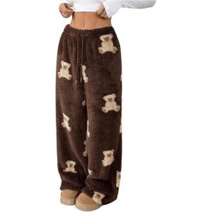 imageMakeMeChic Womens Fuzzy Pajama Pants Leopard Cheetah Print Teddy Cute Lounge PantsMocha Brown