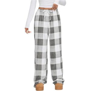 imageMakeMeChic Womens Fuzzy Pajama Pants Leopard Cheetah Print Teddy Cute Lounge PantsPlaid Grey