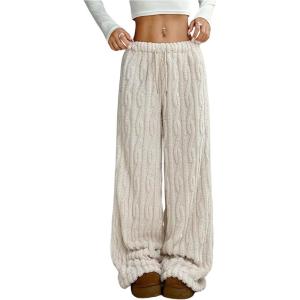 imageMakeMeChic Womens Fuzzy Pajama Pants Leopard Cheetah Print Teddy Cute Lounge PantsWhite