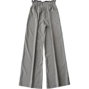 imageMakeMeChic Womens Gingham Straight Leg Long Pants Drawstring Paperbag Waist Loose Trousers with PocketsBlack and White