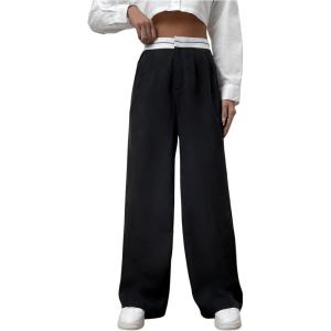 imageMakeMeChic Womens Leopard Print Pants Wide Leg Baggy Loose Y2K Trousers LoungewearBlack