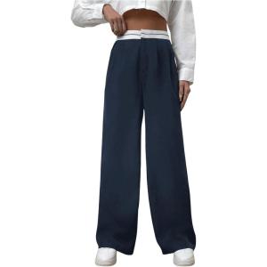 imageMakeMeChic Womens Leopard Print Pants Wide Leg Baggy Loose Y2K Trousers LoungewearBlue a