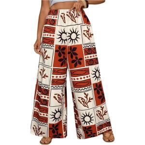 imageMakeMeChic Womens Plus Size Floral Palazzo Pants Elastic Waist Wide Leg Tropical Print Summer TrousersMulticolor B