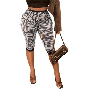 imageMakeMeChic Womens Polka Dots Capri Pants Elastic High Waisted Cropped LeggingsZebra Print