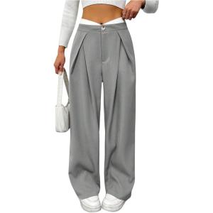 imageMakeMeChic Womens Wide Leg Dress Pant High Waist Palazzo Asymmetrical Business Work Trousers PantsGrey