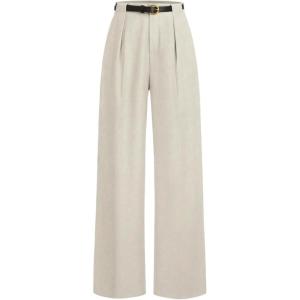 imageMakeMeChic Womens Work Pants Straight Leg Zip Fly Belted Business Casual Trousers Teacher PantsBeige