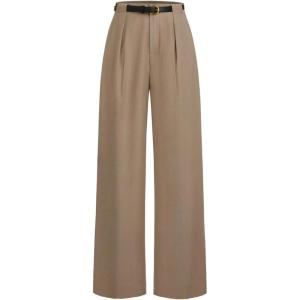 imageMakeMeChic Womens Work Pants Straight Leg Zip Fly Belted Business Casual Trousers Teacher PantsKhaki