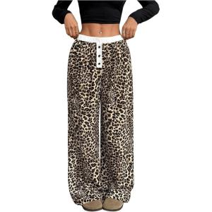 imageMakeMeChic Womens Y2K Striped Pants Low Rise Elastic Waist Loose Wide Leg Lounge PantBrown a