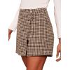imageMakeMeChic Womens Elegant Houndstooth Print High Waisted Wrap Button Front Mini Skirt Skort ShortsKhaki