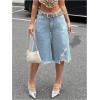 imageMakeMeChic Womens Fall Y2K Denim Bermuda Shorts Ripped Wide Leg Cropped Jeans Capris PantsLight Wash