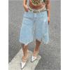 imageMakeMeChic Womens Fall Y2K Denim Bermuda Shorts Ripped Wide Leg Cropped Jeans Capris PantsLight Wash a