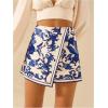 imageMakeMeChic Womens Floral Wrap Skirt Vacation High Waist Wide Leg Boho Shorts SkortsBlue and White