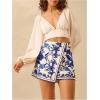 imageMakeMeChic Womens Floral Wrap Skirt Vacation High Waist Wide Leg Boho Shorts SkortsBlue and White