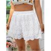 imageMakeMeChic Womens Plus Size Elastic Waist Scallop Trim Flowy Wide Leg ShortsWhite