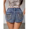 imageMakeMeChic Womens Y2K Denim Shorts Rhinestone Sparkly Embroidery Gothic Punk Jean ShortsBlue