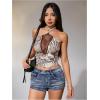 imageMakeMeChic Womens Y2K Denim Shorts Rhinestone Sparkly Embroidery Gothic Punk Jean ShortsBlue