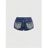 imageMakeMeChic Womens Y2K Denim Shorts Rhinestone Sparkly Embroidery Gothic Punk Jean ShortsDark Wash