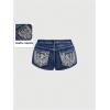 imageMakeMeChic Womens Y2K Denim Shorts Rhinestone Sparkly Embroidery Gothic Punk Jean ShortsDark Wash