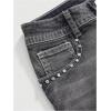 imageMakeMeChic Womens Y2K Denim Shorts Rhinestone Sparkly Embroidery Gothic Punk Jean ShortsGrey