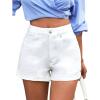 imageMakeMeChic Womens Casual Roll Up Hem Jean Shorts Straight Leg High Waist Zipper Denim ShortsWhite