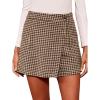 imageMakeMeChic Womens Elegant Houndstooth Print High Waisted Wrap Button Front Mini Skirt Skort ShortsKhaki