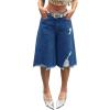 imageMakeMeChic Womens Fall Y2K Denim Bermuda Shorts Ripped Wide Leg Cropped Jeans Capris PantsDark Wash